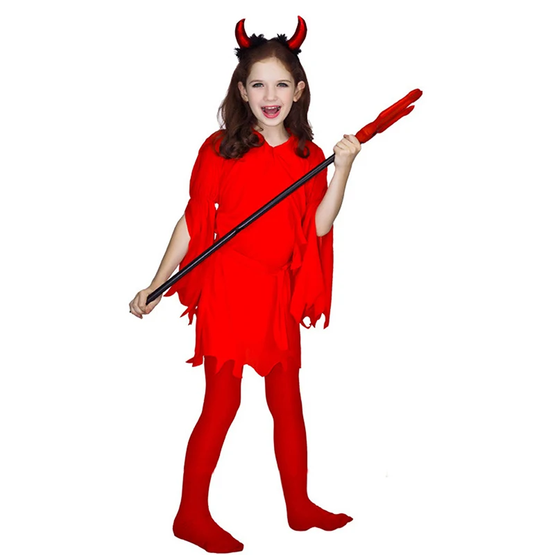 Baby Girls Red Little Demon Cosplay Kids Children Hell Devil Death Costumes Carnival Purim Stage Role Play Show Party Dress