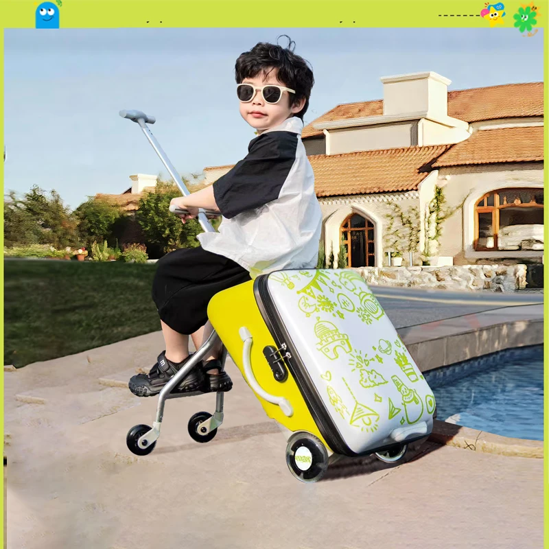 

Children Travel Suitcase PP Material Sit to Ride On Rolling Luggage Carry-on Cabin Suitcase for Kids