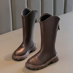 2024 crianças botas altas para meninas outono inverno nova moda estilo coreano anti-escorregadio manter quente versátil chique sapatos de couro