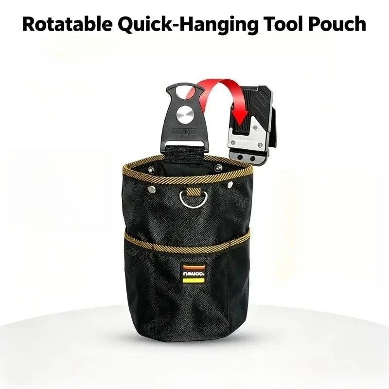 Rotatable Quick Hanging Tool Pouch 1680D Oxford Cloth Waist Tool Bag Large Capacity Woodworking Electrician Mechanic Storage Bag