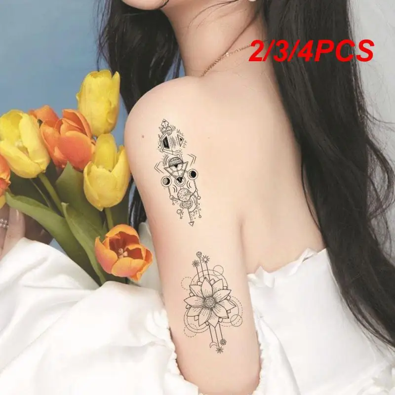 2/3/4PCS Tattoo Aufkleber Wasserdichtig Lebendige Farben Cartoon Tiger Gesicht Arm Große Schwarze Blume Tattoos und Körper Malerei