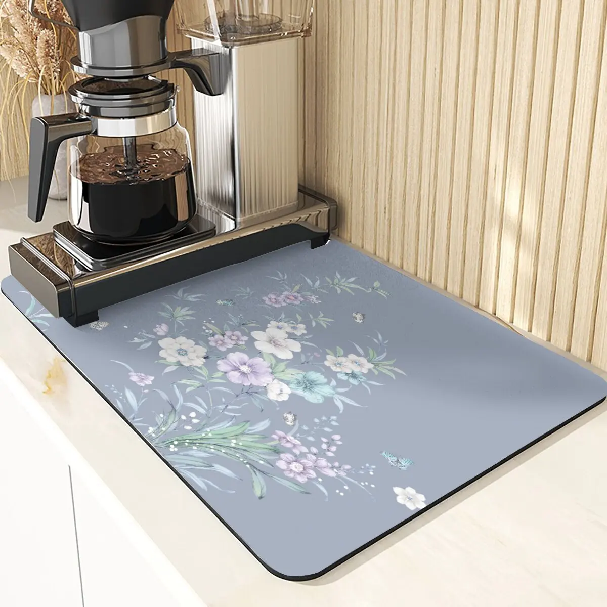 Plant Style Kitchen Absorbent Drying Mat Silicone Pad Accessories Watercolor Flowers Printing Table Napkin Dish Drying Cup Mats