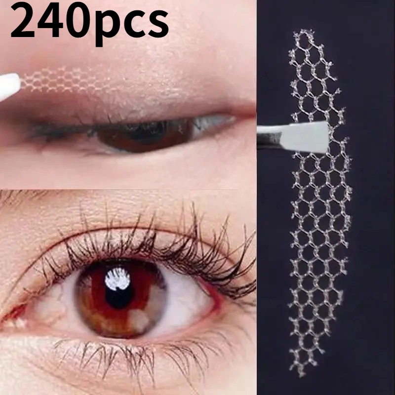 240 ชิ้นเทปติดตาสองชั้นที่มองไม่เห็น, ลูกไม้ธรรมชาติ, แถบสีเบจโปร่งใสแต่งหน้าตาธรรมชาติด้วยเครื่องมือ