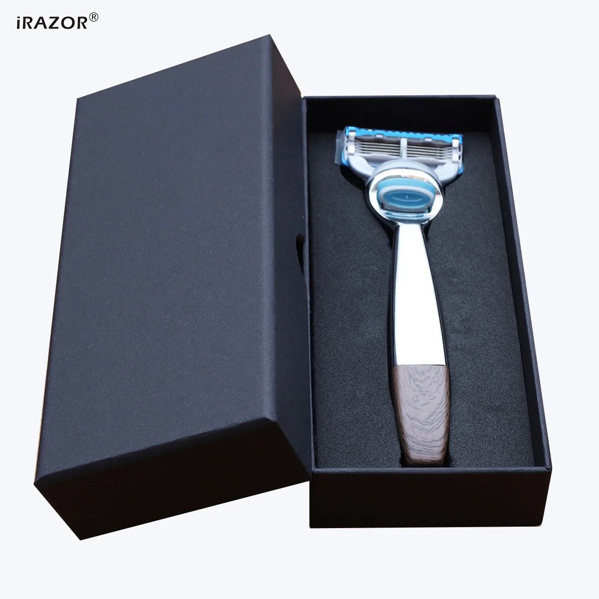 

iRAZOR Deluxe Wood Grain Manual Razor Body Shaver for Men & Women 5-Layer Fusion Blade Christmas Holiday Gentleman Gift Set