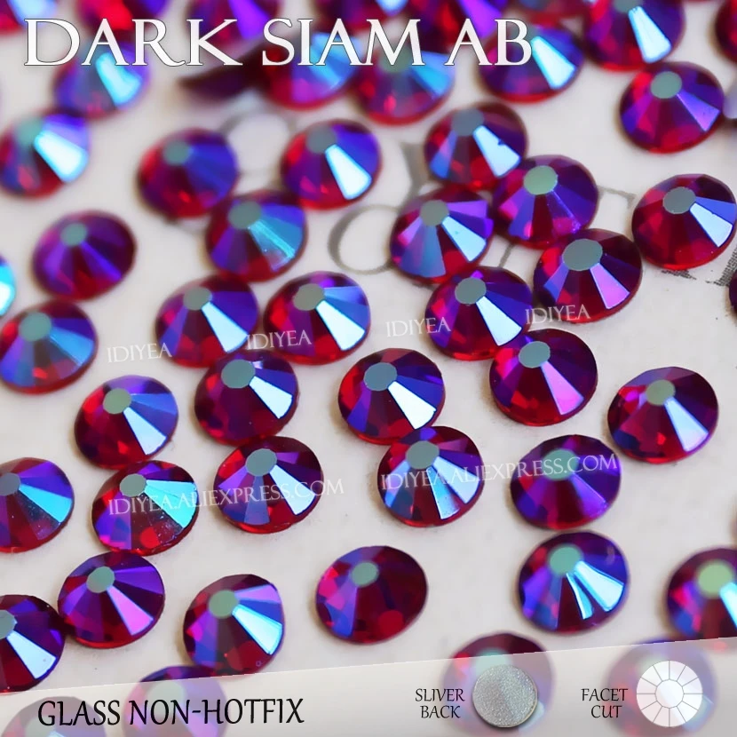 Dark Siam AB All Sizes SS3-SS30 Nail Rhinestones Manicure Crystals for Sequins Nails Art Decoration Non Hot Fix Glitters Stones