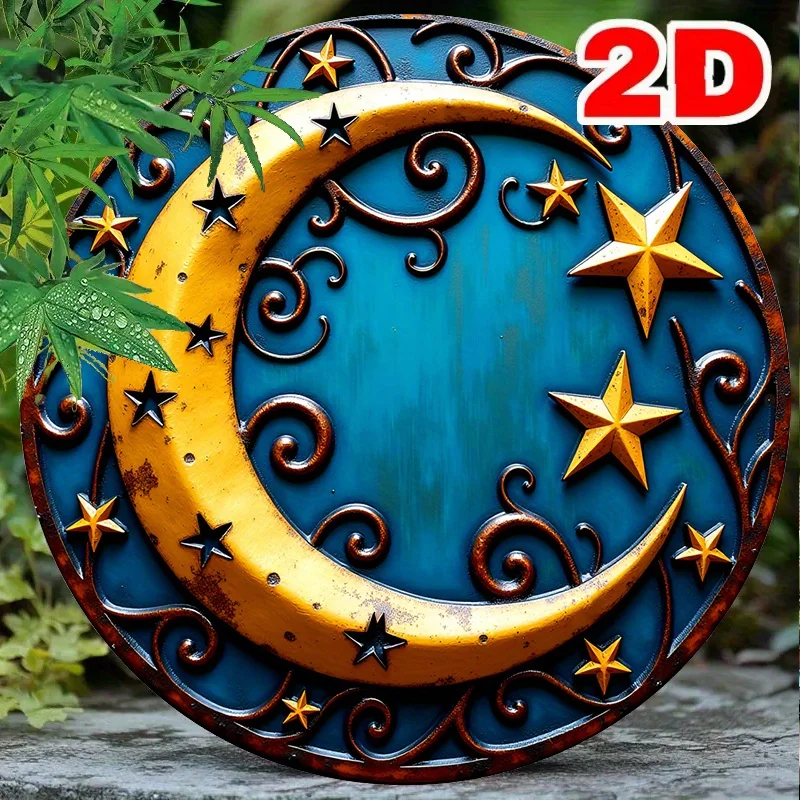 1pc Rustic Crescent Moon Aluminum Wall Plaque - 8