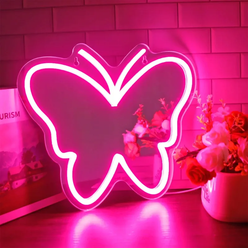 

Butterfly Mirror LED Neon Sign Dimmable Acrylic Mirror Light Signs for Wall Decor USB Mirror Neon Light for Bedroom Dresser