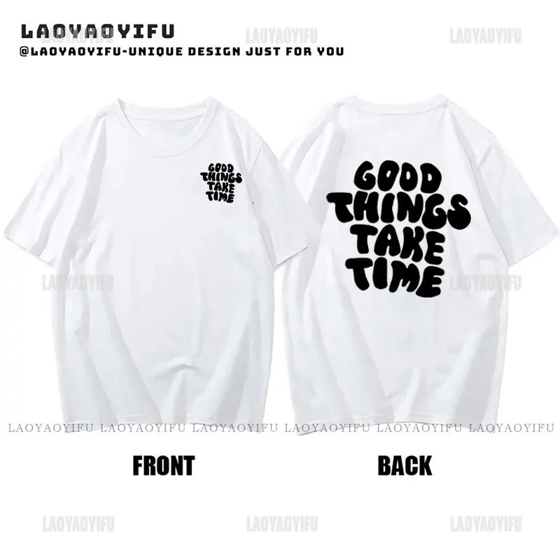 Good Things Take Time Pattern Print Men's T-shirt Comfy Graphic Cotton Tee Men's Summer Casual Clothes Men's Clothing for Men image 4