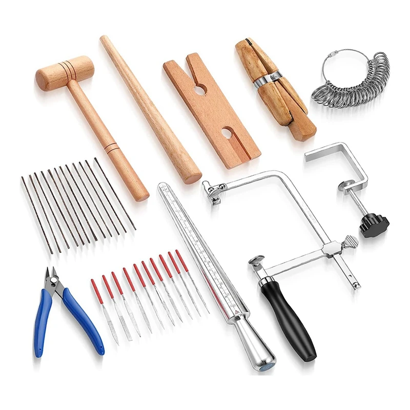 Tool Set Includes Jewelers Saw Frame Bench Needle Clamp Diamond Needle File Wood Ring Clamp For Jewelry Making Easy Install