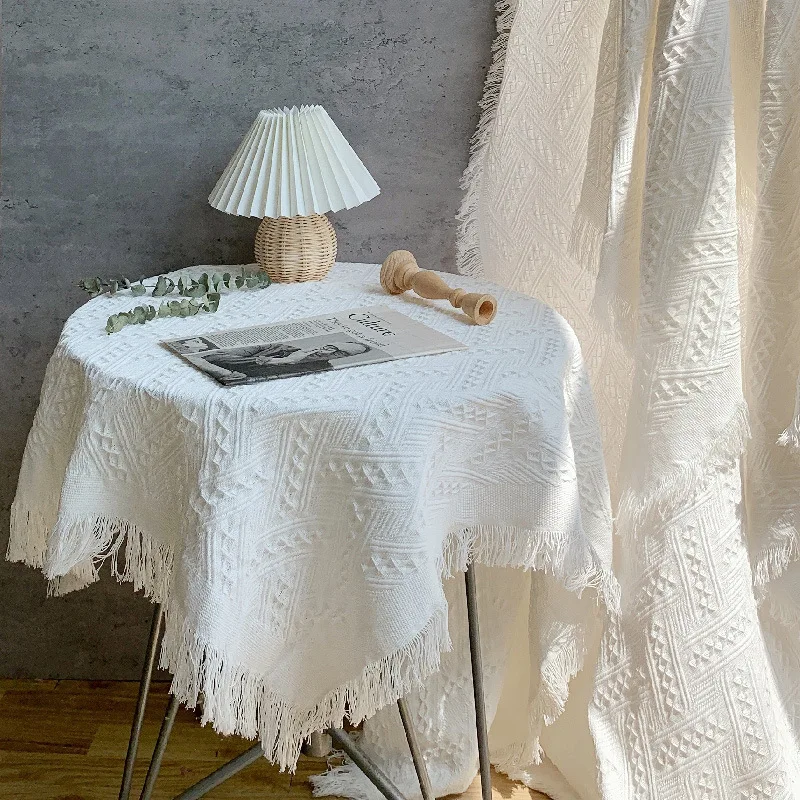 

White Tassel Stereoscopic Tablecloth Background Cloth Food Jewelry Beverage Photography Props Decoration Dust-proof Cloth