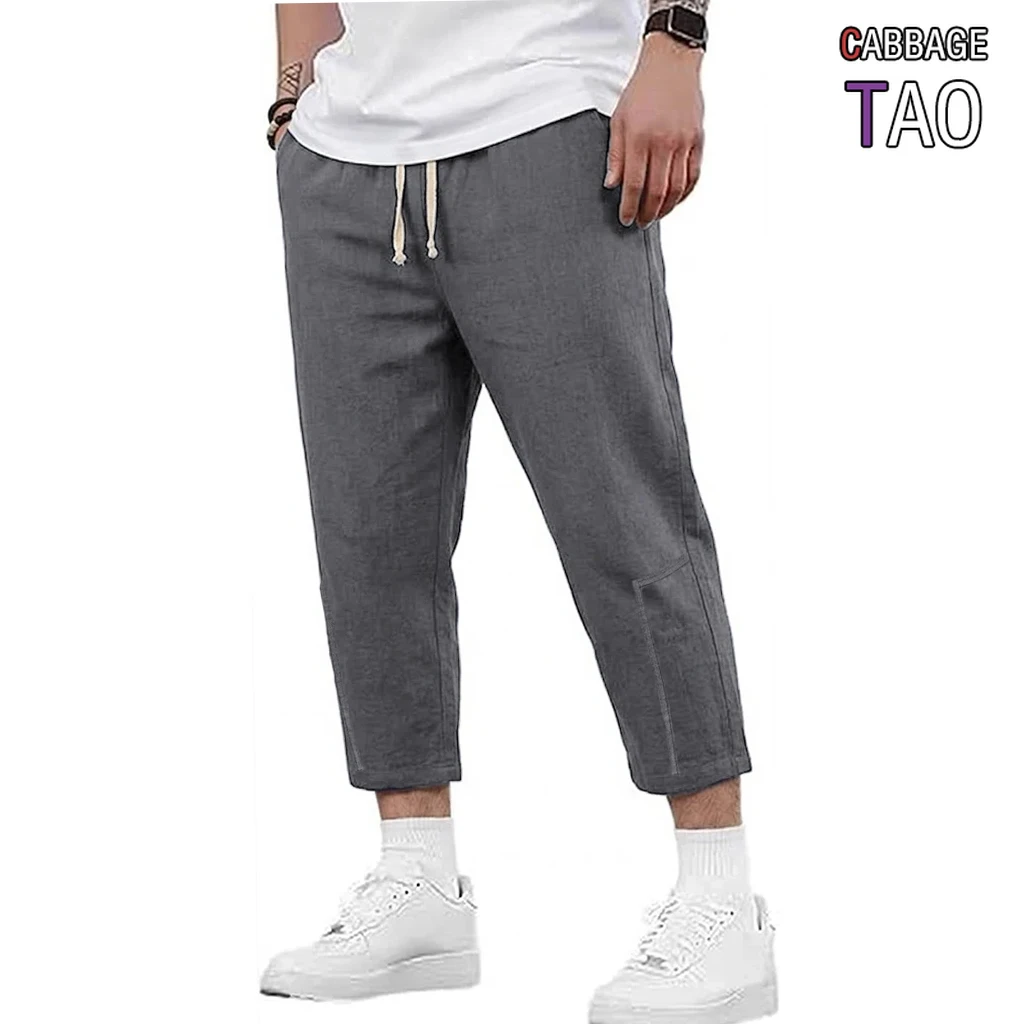 Mens Summer Cotton and Linen Blend Shorts Casual Solid Color Drawstring Design Breathable Loose Fit Streetwear Bottoms for Men