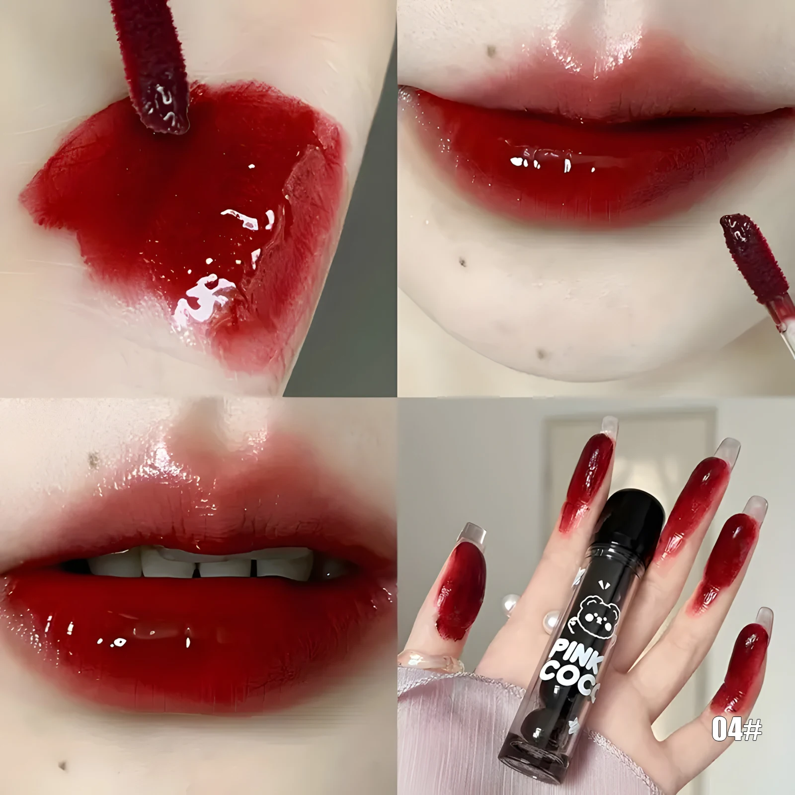 Batom líquido vermelho altamente pigmentado, vermelho escuro, esmalte labial marrom espelho, água luz hidratante, copo antiaderente, lábios maquiagem cosmética