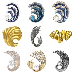 Enamel Wave Brooches for Women Unisex Rhinestone Ocean Waves Pins Office Party Friend Gifts Accessories