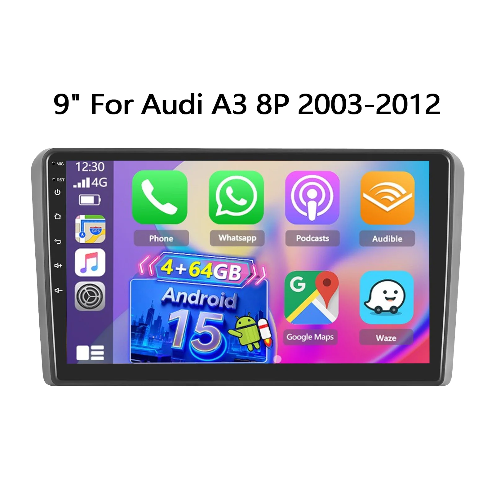 ESSGOO 9" Android 15 4+64G Autoradio für AUDI A3 8P 2003-2013 S3 8P 8V RS3 8PA GPS-Navigation BT Wireless Carplay Android Auto Bluetooth ASP WiFi FM Mirror Link IPS Touchscreen Multimedia-Videoplayer