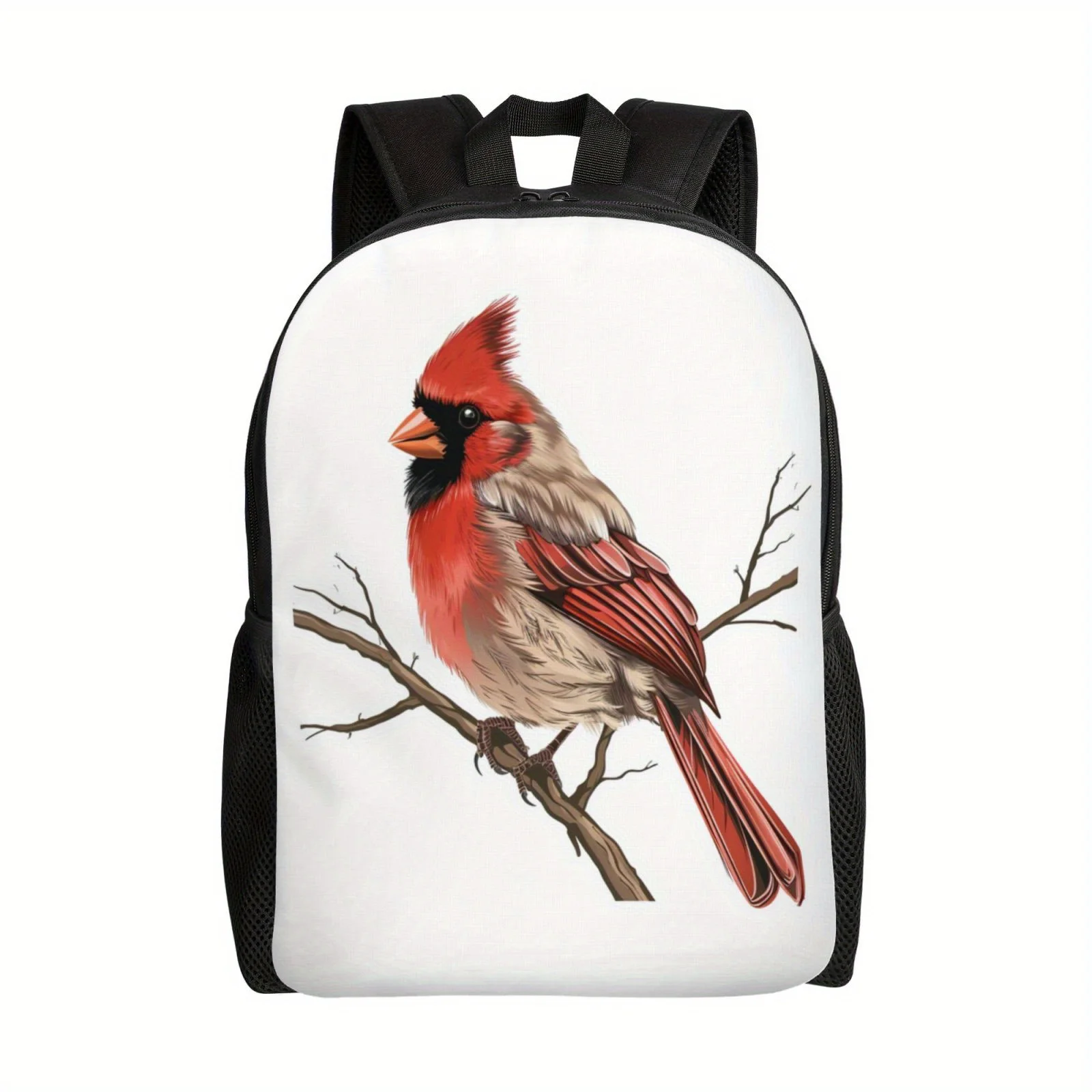 1 street style backpack with red bird pattern, lightweight adjustable men's and women's bag, daily commuting university backpack