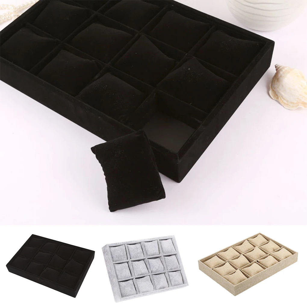 PU Leather Jewelry Display Tray Anti-static Rectangular Flocking Cushion Wedding Ring Bracelet Ear Stud Holder