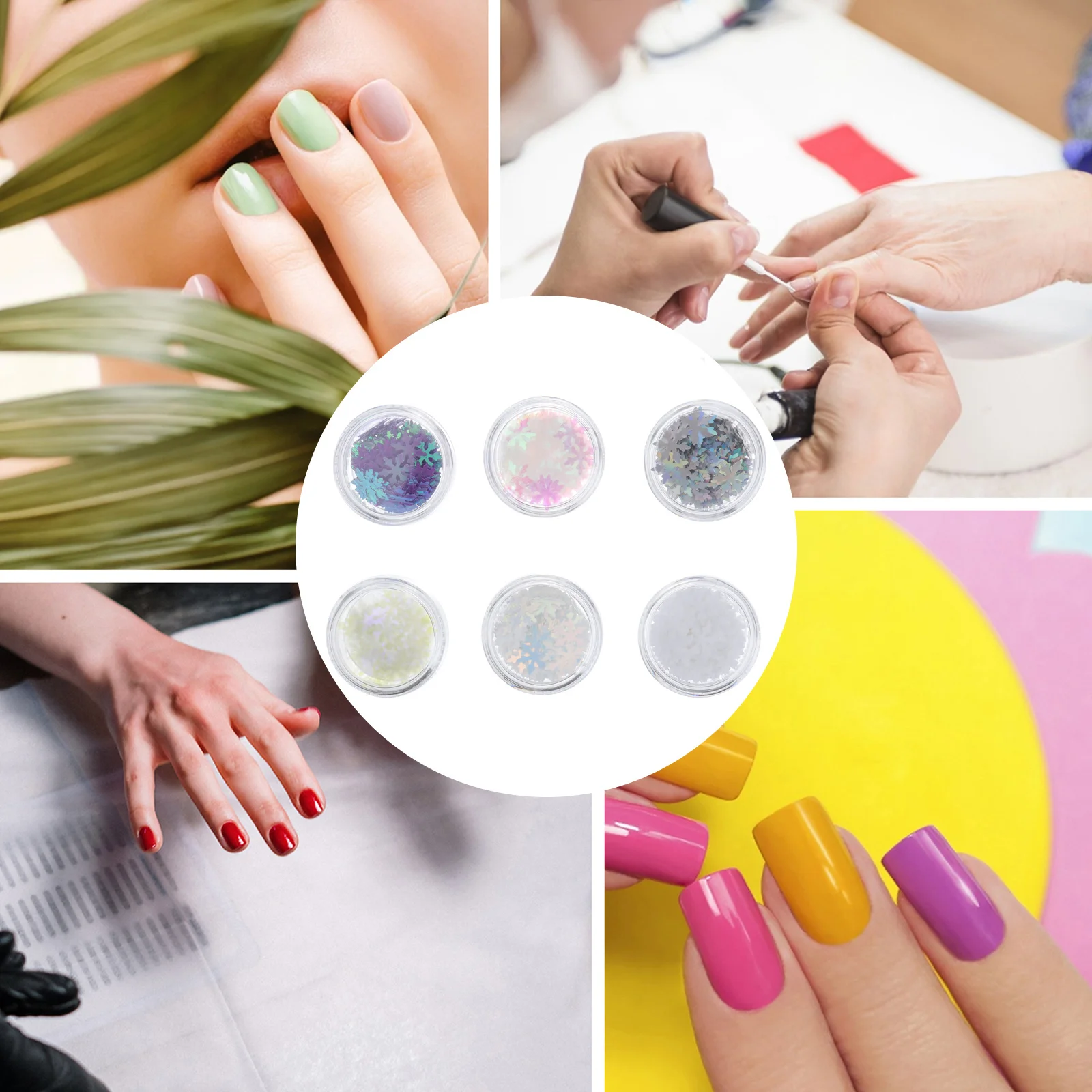 

6Pcs Premium Snowflake Manicure Sequins Christmas Nail Art Decoration Durable Lightweight Salon Home Use Nail Sequins