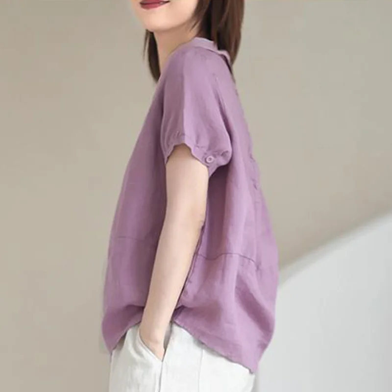 Fashion Solid Color Spliced Loose Korean Blouse Women\'s Clothing 2023 New Casual Pullovers Short Sleeve Commute Shirt