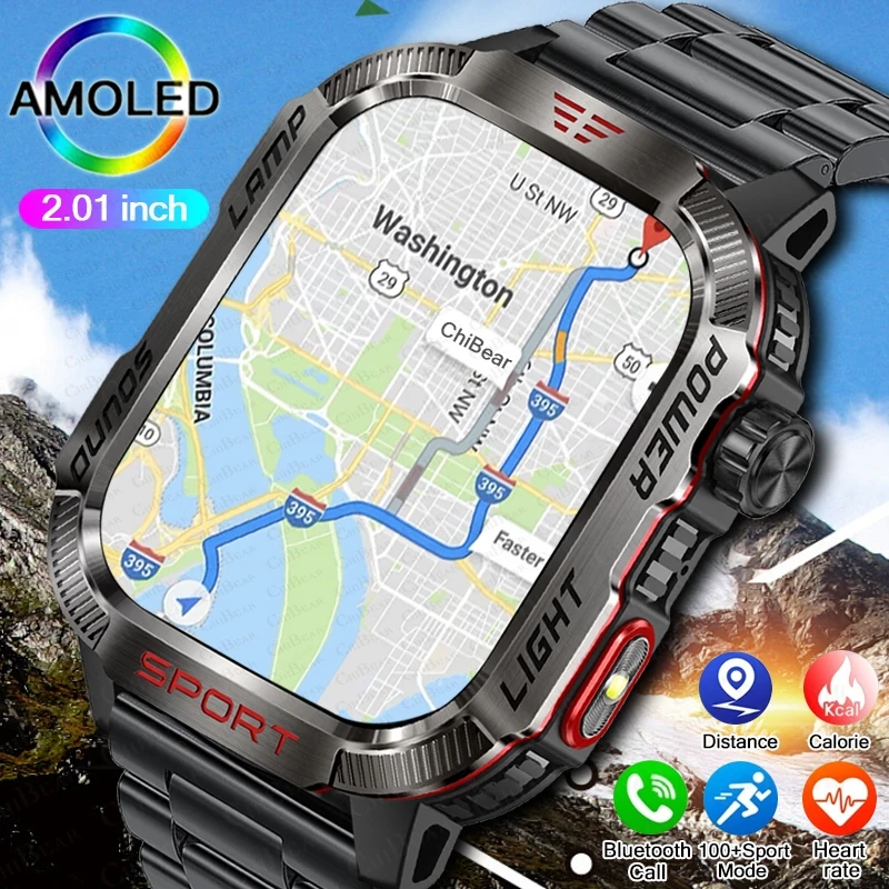 

New Military GPS Sports Smart Watch Men 600mAh Compass Outdoor Watches 2.01-inch Bluetooth Call IP68 Waterproof Smartwatch Man
