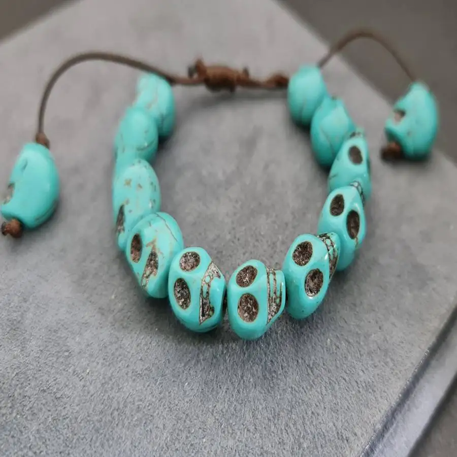 

Handmade Turquoise skull beads bracelet, men's cuff button bracelet, Ramadan prayer bead bracelet,holiday gift, daily wear