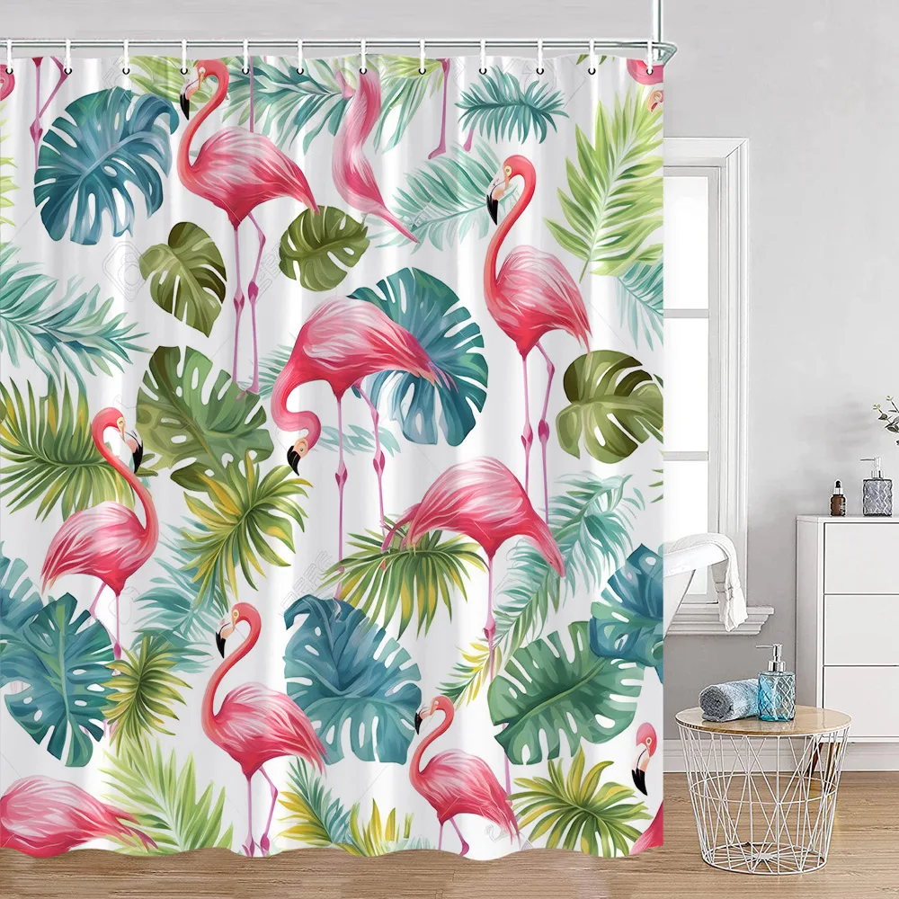 Tropical Leaves Shower Curtains Flamingo Panther Leopard Tiger Bathroom Decorations Modern Polyester Bath Curtain with Hooks