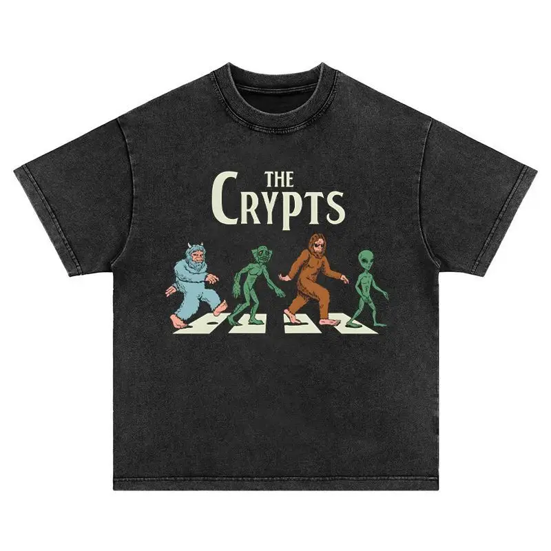 

Oversized Printed Tshirts Men CRYPTS Vintage Heavyweight T Shirts Cotton Workout Acid Wash Baggy Tees Street Fashion Tops Unisex