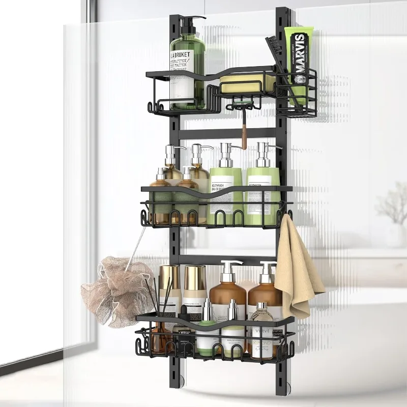 

3-Tier Over-the-Door Shower Caddy, Hanging Shower Caddy Rack with Soap and Toothbrush Holder, Rustproof Bathroom Shampoo