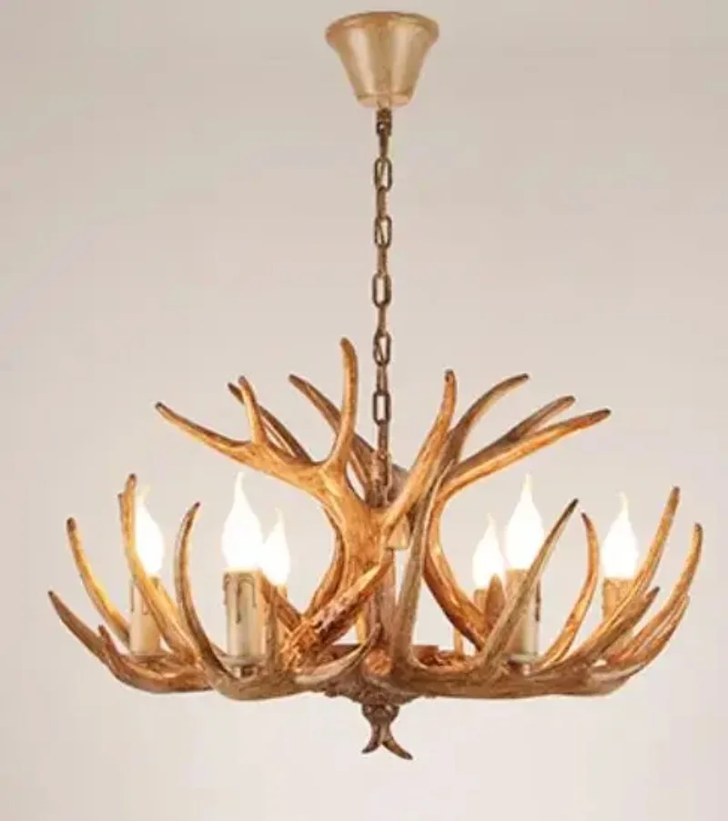 Retro 9 Head Candle Antler Chandelier Nordic Resin Brown E14 Deer Horn Indoor Lamps Home Decoration Lighting Pendant Light