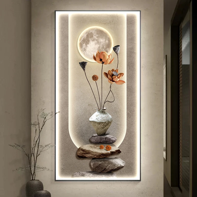 

Chinese Lotus Modern Interior Painting LED Wall Light for Hanging Living Room Dining Room Kitchen Home Decoration Wall Lamps
