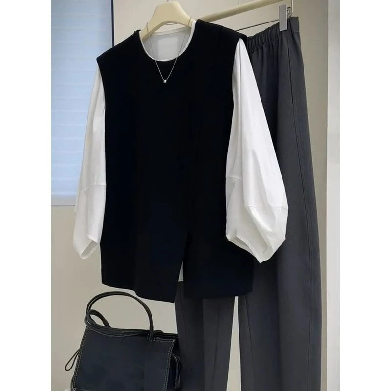 

Spring Autumn New Slimming Shirt Vest Two-piece Top Set for Women