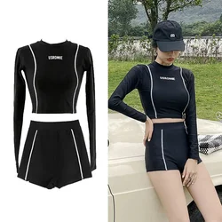 Two-Piece Women's Swimming Suit Ladies Patchwork Long Sleeve Swimwear Sports Pool Beachwear Two Piece Swimsuit With Shorts