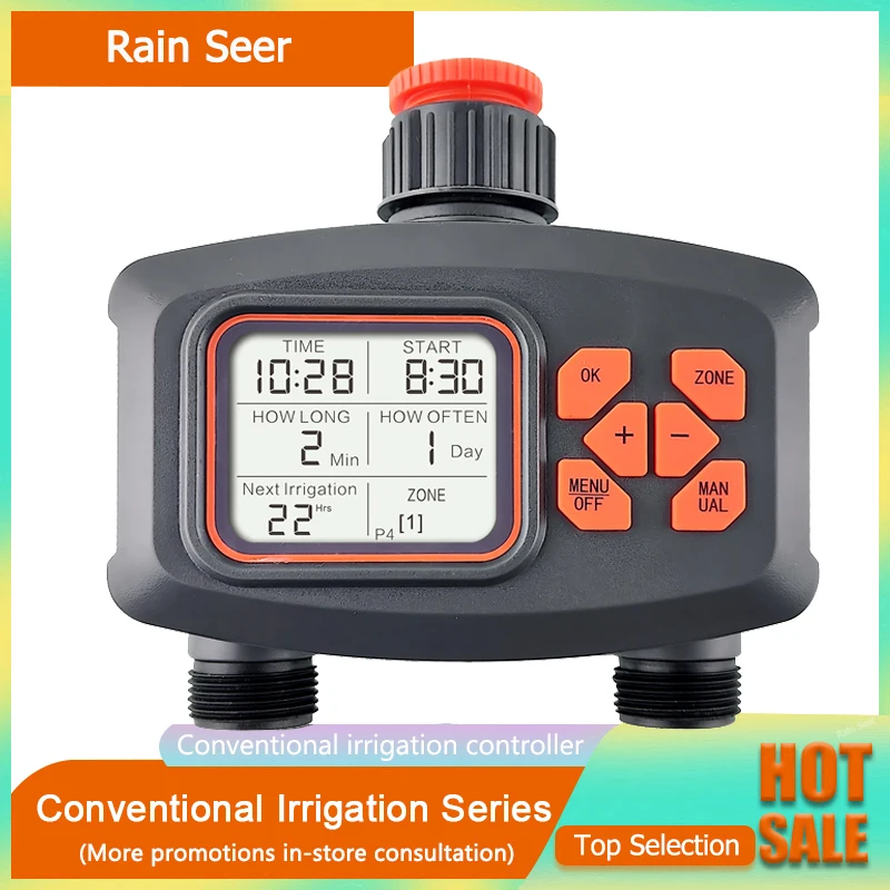 RainSeer 2-Way Water Timer LCD Display Timer Waterproof IP65 Home Garden irrigation Rainfall Timer Automatic Controller System