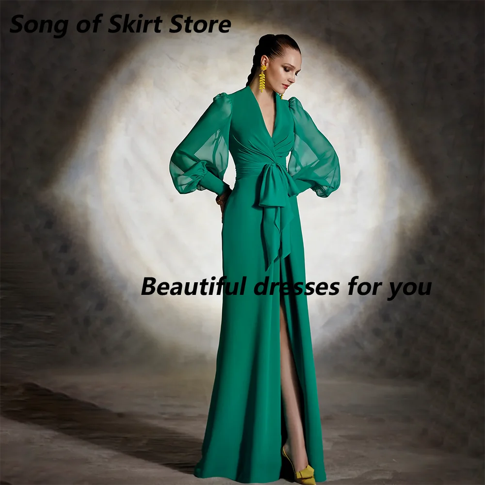 

Элегантные платья для гостей на свадьбу, индивидуальный пошив, V-образный вырез, длинные рукава, разрез, фасон «русалка», платье для матери невесты, длинное вечернее платье (Vestido De Festa)