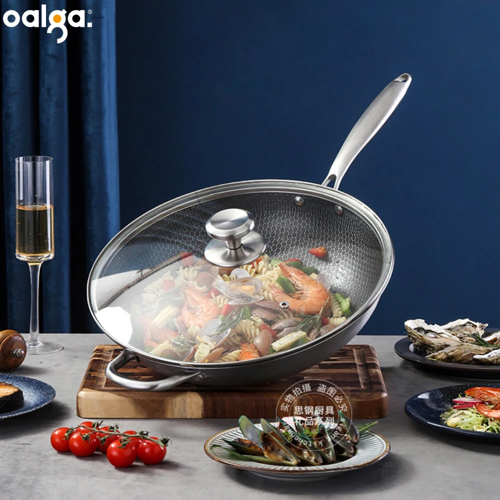

Stainless Steel Honeycomb Wok Coating Non-stick Pan Less Oil Smoke Flat Bottom Household Wok Cookware Panquequera Cooking Pot
