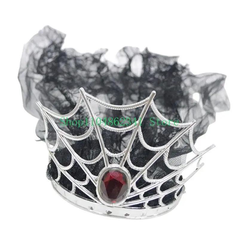 

5ASD Halloween Party Cobweb Veil Crown Headsding с большим кристальным косплеем реквизита