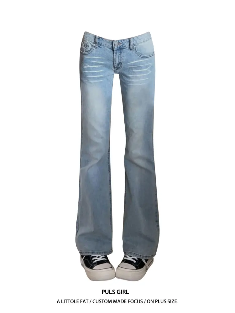 

Джинсы с низкой талией в американском стиле, женские, больших размеров, прямого кроя, универсальные, длинные брюки, повседневная одежда