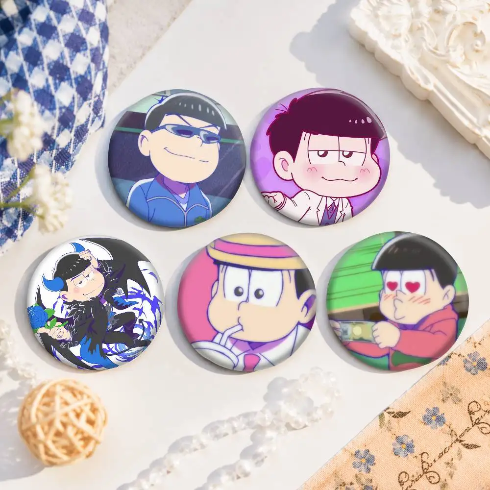 A-O-Osomatsu S-San Badge On Backpack Accessories Manga Icons Pins Round Cartoon Brooches For Clothes Bag Decor Gifts