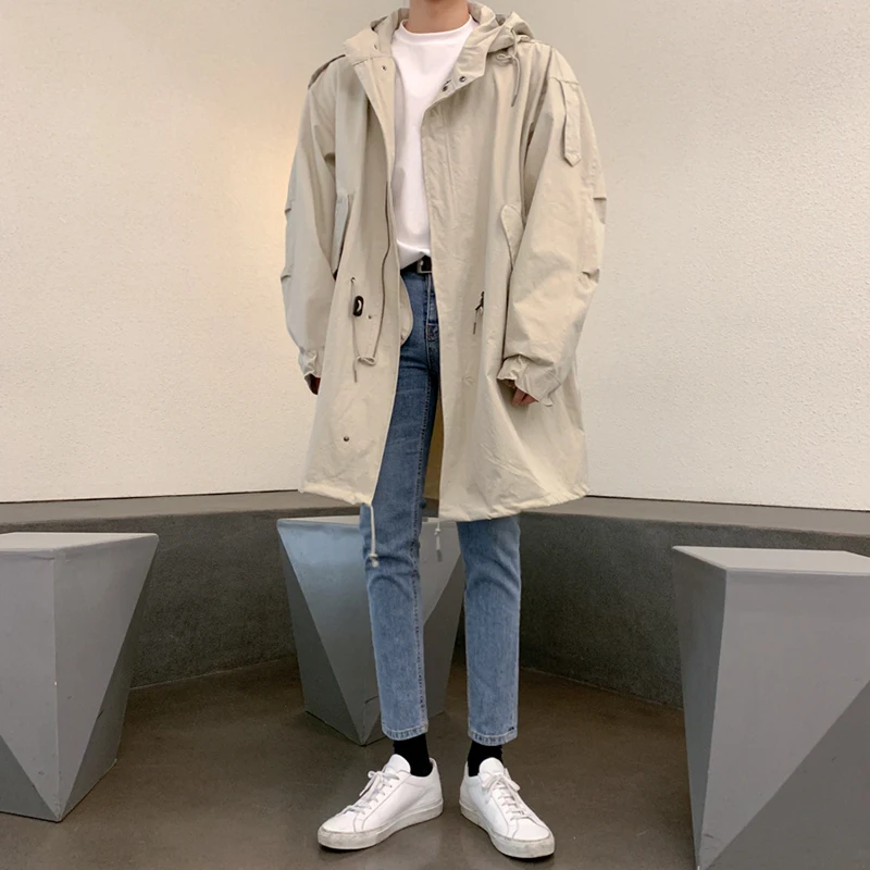 

MRCYC Men's Hooded Jacket Loose Casual Workwear Coat Korean Style Autumn Outerwear Polyester Fiber Travel Fashion Cool Windbr...