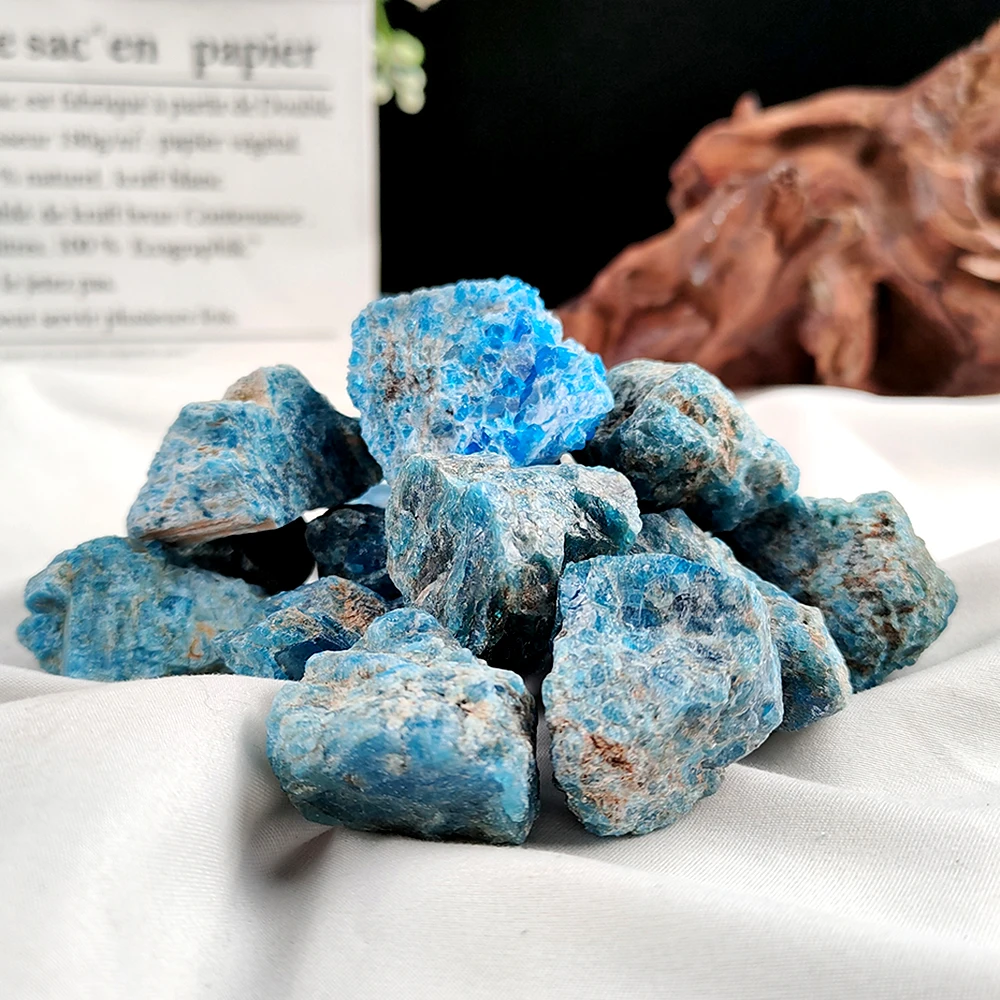 100g/Bag Natural Raw Rough Stone Quartz Blue Apatite Crystals Rock Healing Reiki Mineral Aquarium Home Room Decoration