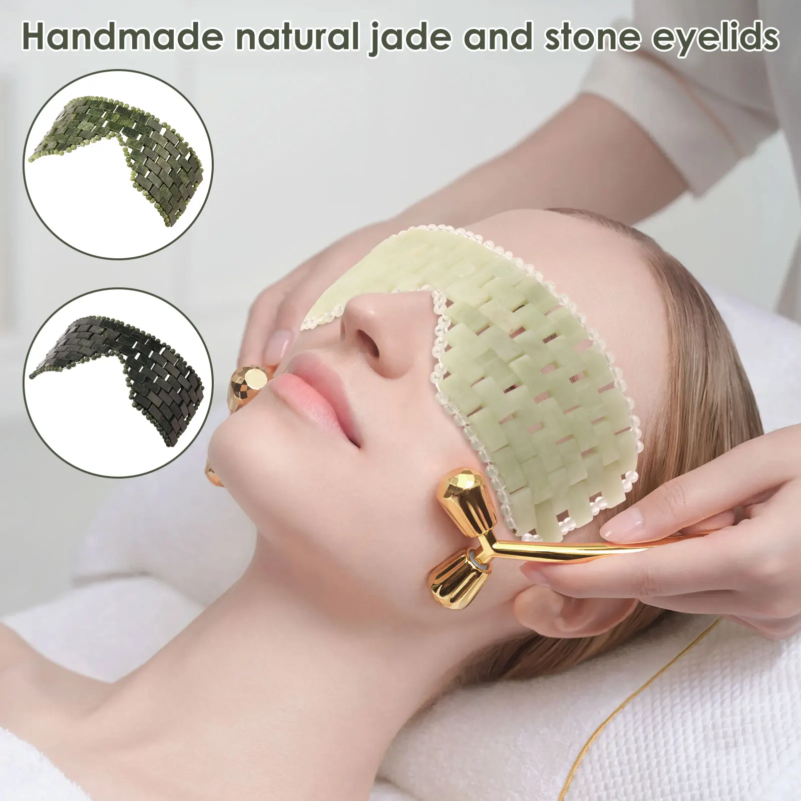 Maschera per gli occhi in giada Maschera facciale portatile in pietra di giada Confortevole copertura per gli occhi verde rinfrescante Home Beauty SPA Salon Cura della pelle Massaggiatore di bellezza