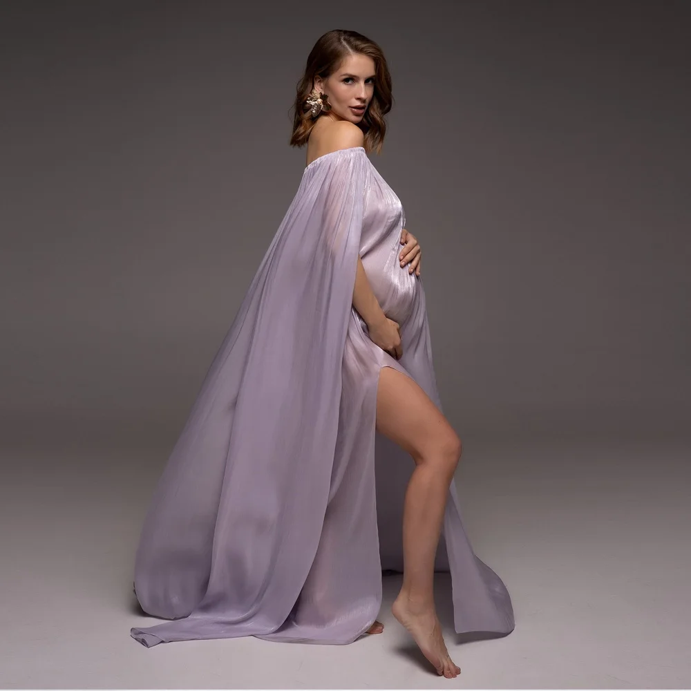 Maternity Photography Dresses Lilac Color Elegant Gowns Off Shoulder Photo Shoot Dress For Women Pregnancy Photography Outfit