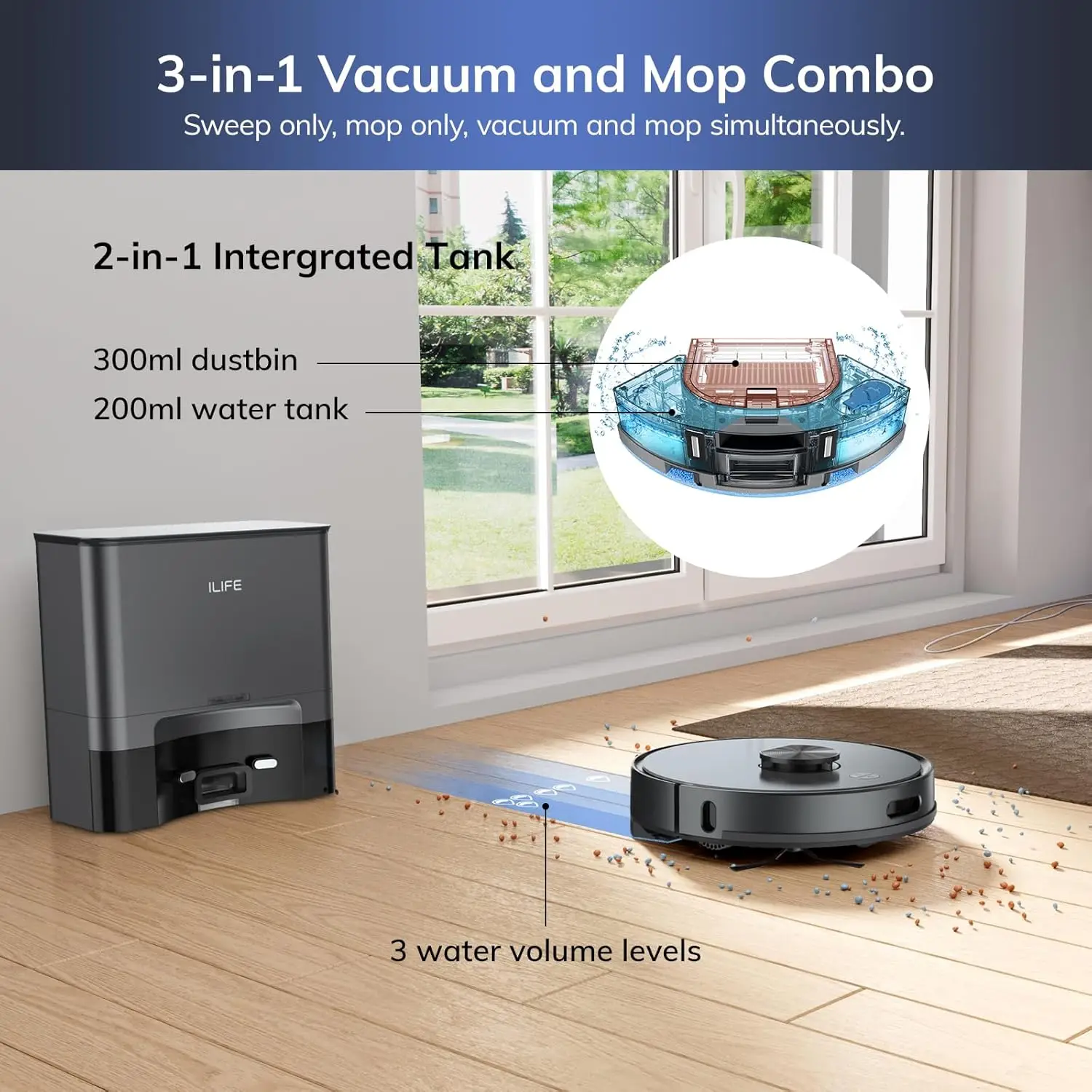 Self-Emptying Robot Vacuum and Mop Combo, 5000Pa Suction, 70-Day Capacity, LiDAR Navigation, 260mins Runtime, App/Alexa Control