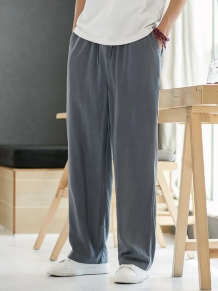 

Men's Summer Thin Wide Leg Pants Loose Fit Linen Cotton Blend Casual Straight Leg Long Trousers Breathable Comfortable Faio...