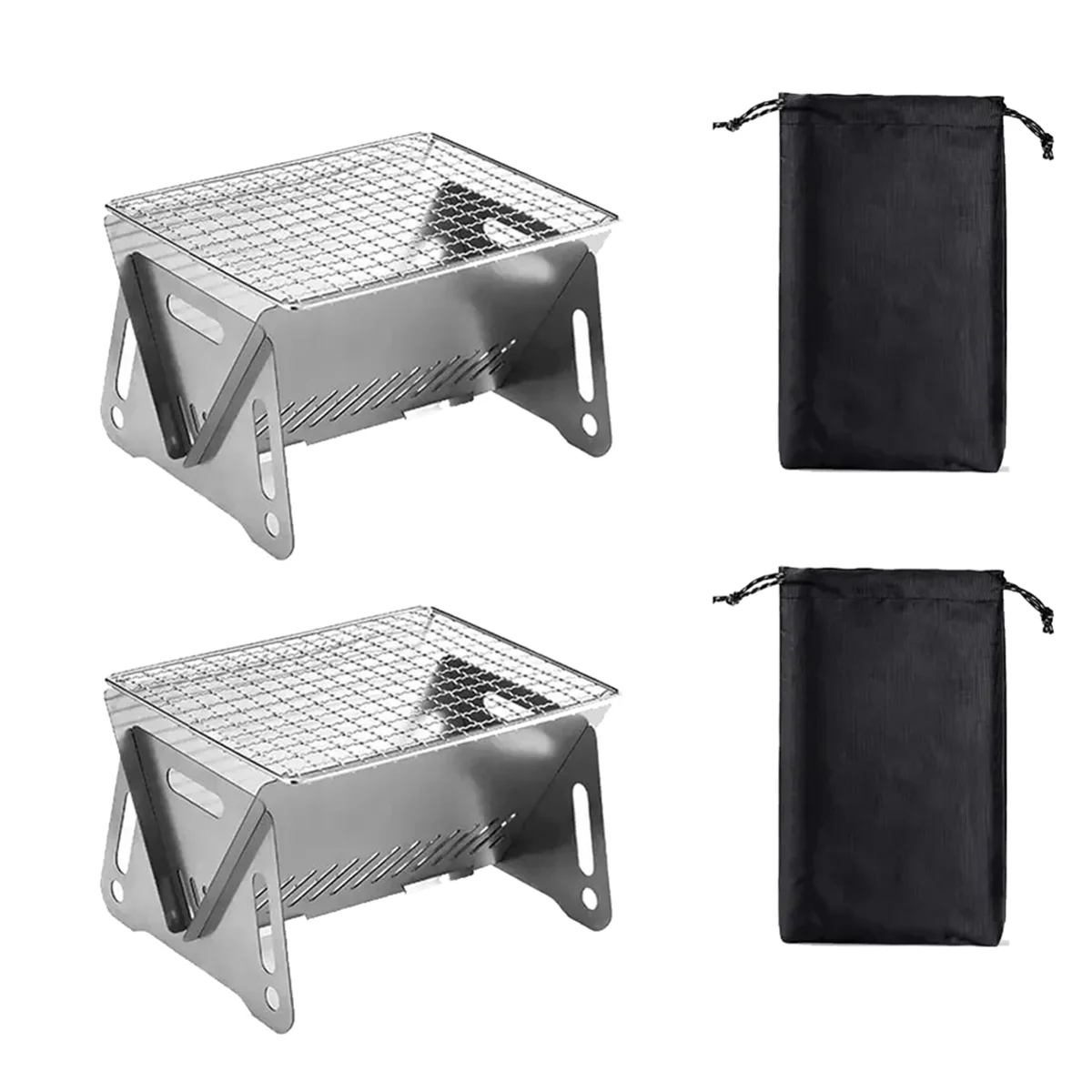 Portable Folding BBQ Grill Stainless Steel Wood-Burning Camping Stove Mini Charcoal Grill Outdoor Camping BBQ Equipment