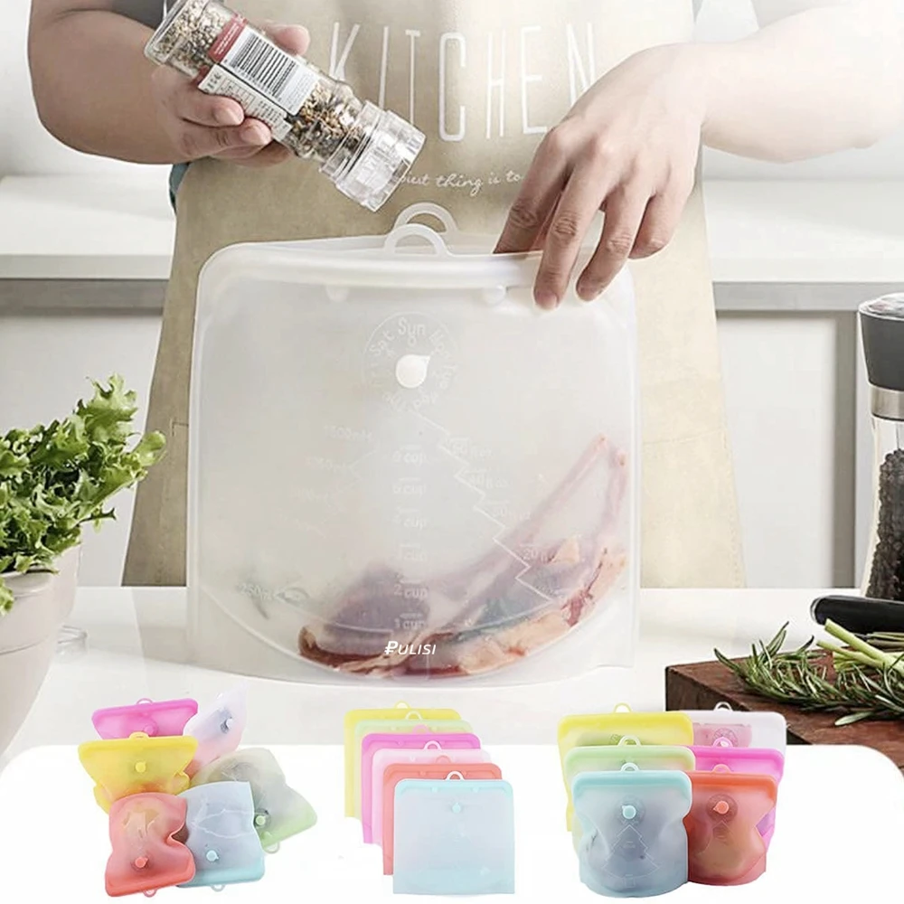 Gallon Freezer Bags Reusable Ziplock Bags Silicone Bags Food Storage Bags Home Fridge Kitchen Meal Prep Freezer Containers