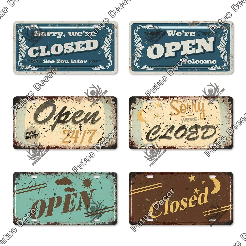 Putuo Decor OPEN & CLOSED Licenses Plate Metal Sign Plaque Metal Vintage Signs for Living Room Door Shop Restaurant Wall Decor