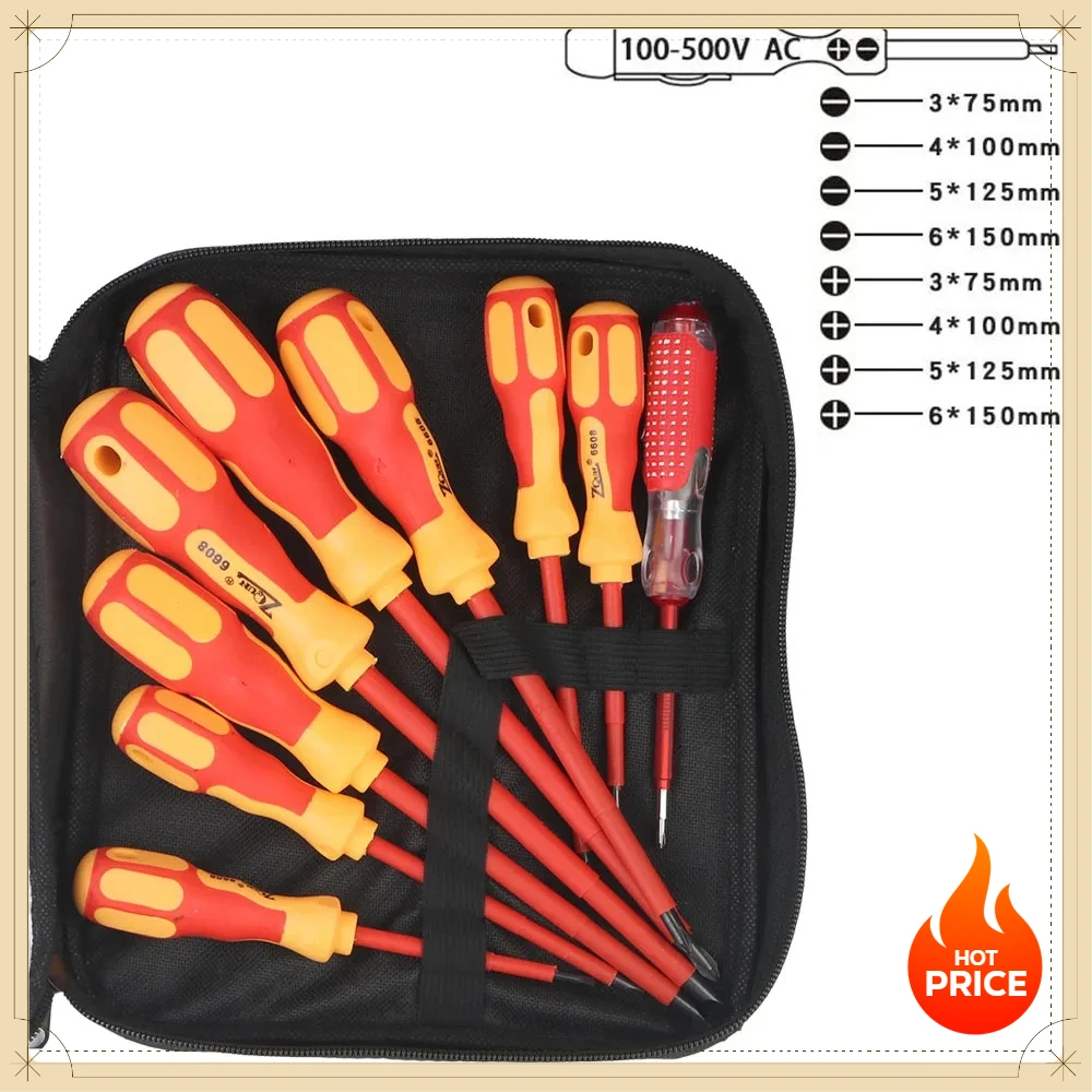 

High Safety Insulated Magnetic Screwdriver Set Multifunctional Cross Flat Bits Electrical Maintenance Tools
