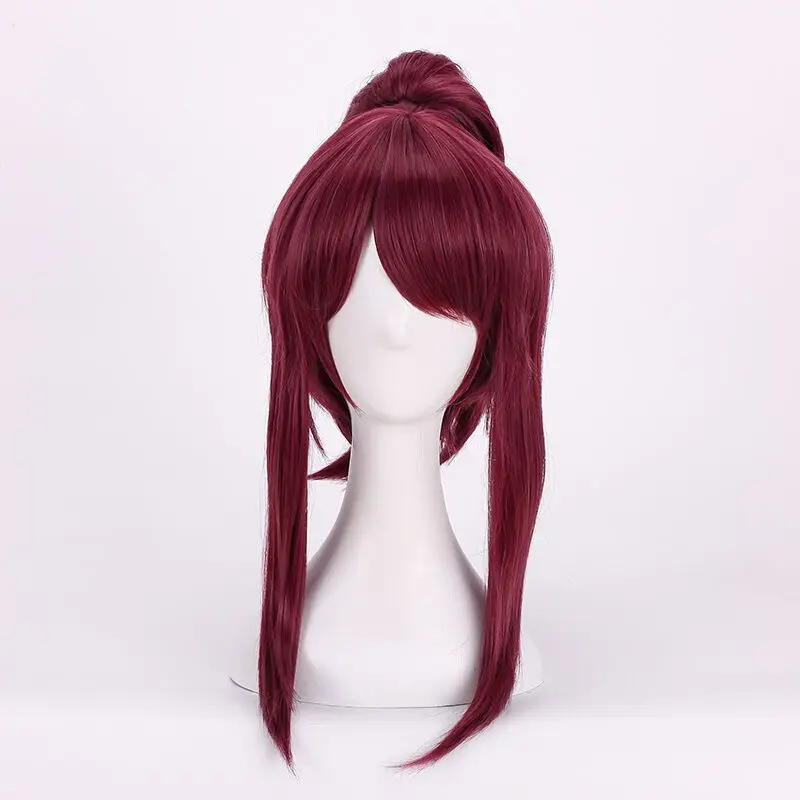 Ladies Party Wig Long Straight Ponytail Wine Red Wig Women Wigs+Wig Cap