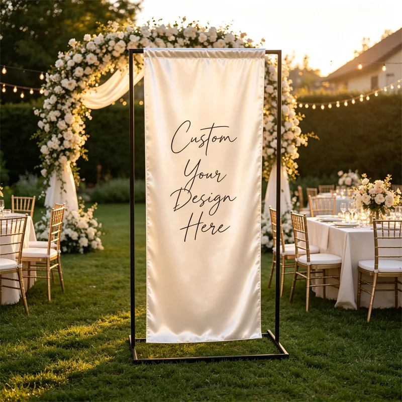 1pc Custom Satin Fabric Wedding Welcome Sign Banner(NO STAND), Engagement, for Modern Rustic Boho Wedding Ceremony Reception