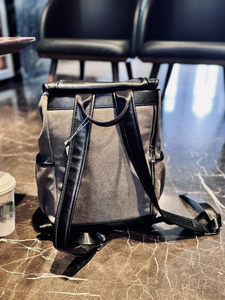 New Large Capacity Women Fashion Travel Backpack Casual Genuine Leather Spliced Canvas Bag Female Drawstring Harajuku Backpacks
